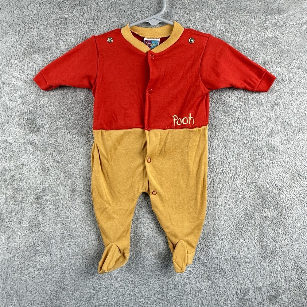 Winnie The Pooh Pajamas Baby Newborn 0-11 lbs Red & Yellow Disney One Piece VTG